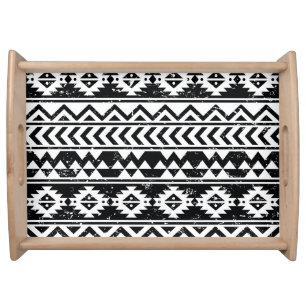 Aztec tribal: grunge white pattern. serving tray