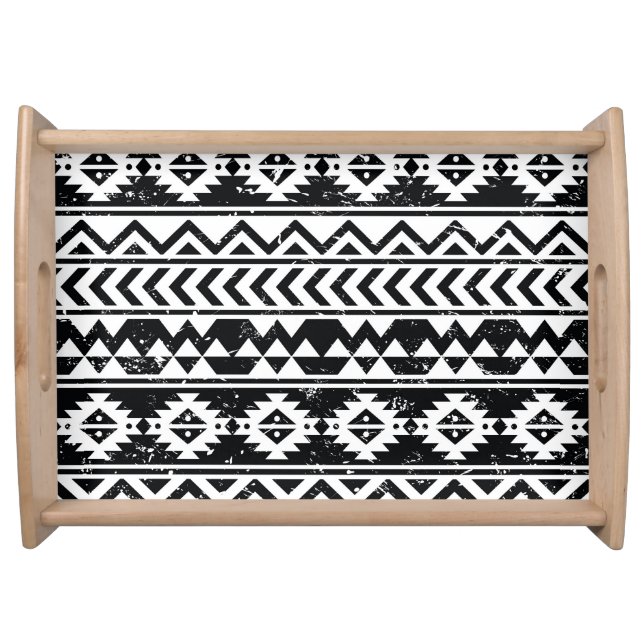 Aztec tribal: grunge white pattern. serving tray (Front)