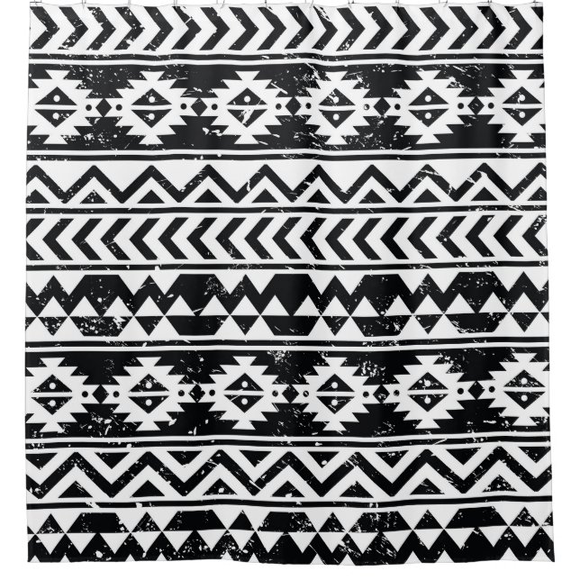 Aztec tribal: grunge white pattern. shower curtain (Front)
