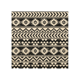 Aztec tribal: grunge white pattern. wood wall art