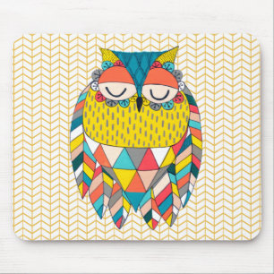 Aztec Tribal Modern Owl Chevron Mousepad