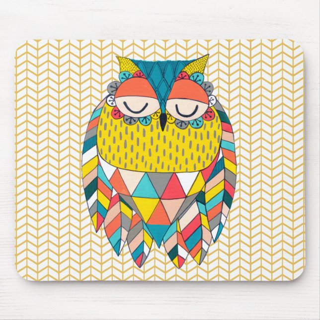 Aztec Tribal Modern Owl Chevron Mousepad (Front)