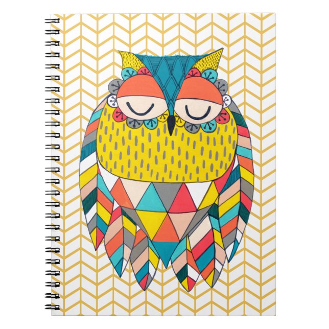 Aztec Tribal Modern Owl Illustration Notebook (Front)