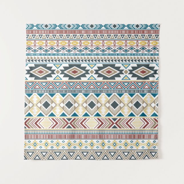 Aztec Tribal Motifs: Geometric Seamless Design Tapestry (Front)