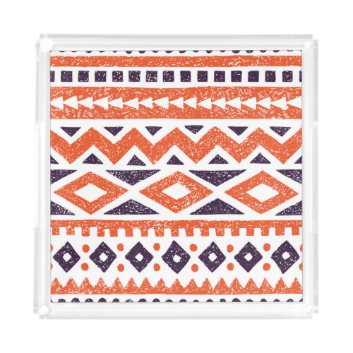 Aztec tribal motifs striped print acrylic tray