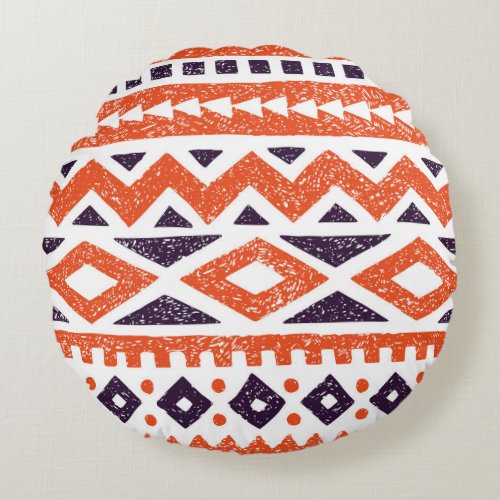 Aztec tribal motifs striped print round pillow