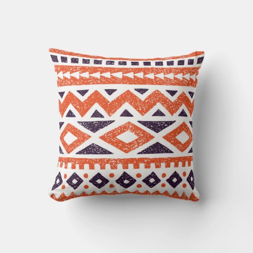 Aztec tribal motifs striped print throw pillow