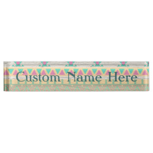Aztec Tribal Native Pastel Geometric Pattern Desk Name Plate