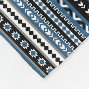 Aztec Tribal Pattern / Blue Grey White Black Fleece Blanket