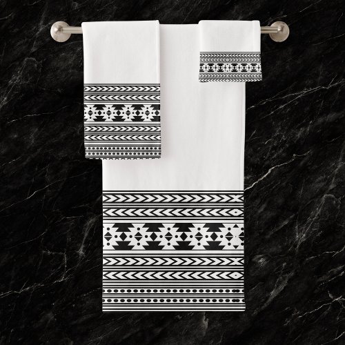 Aztec Tribal Pattern Bohemian Black And White Bath Towel Set