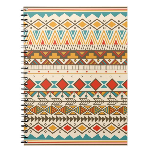 Aztec tribal pattern in stripes, vintage illustrat notebook (Front)