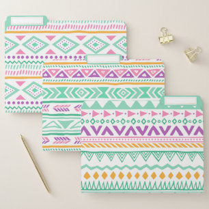 Aztec Tribal Pattern In teal, Yellow, Pink, Purple File Folder
