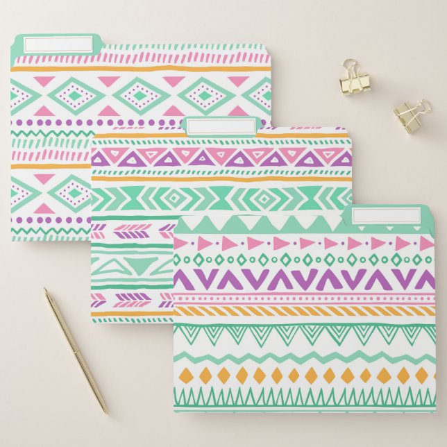 Aztec Tribal Pattern In teal, Yellow, Pink, Purple File Folder (Set)