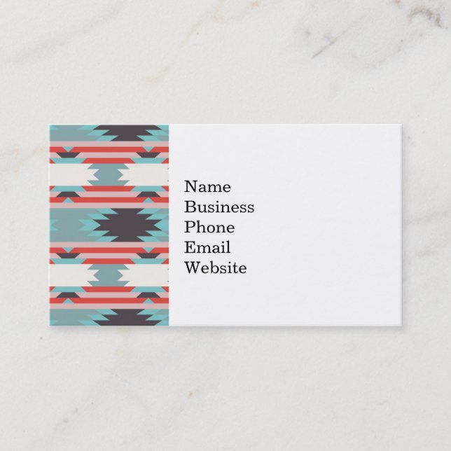 Aztec Tribal Pattern Native American Red Blue Business Card (Front)