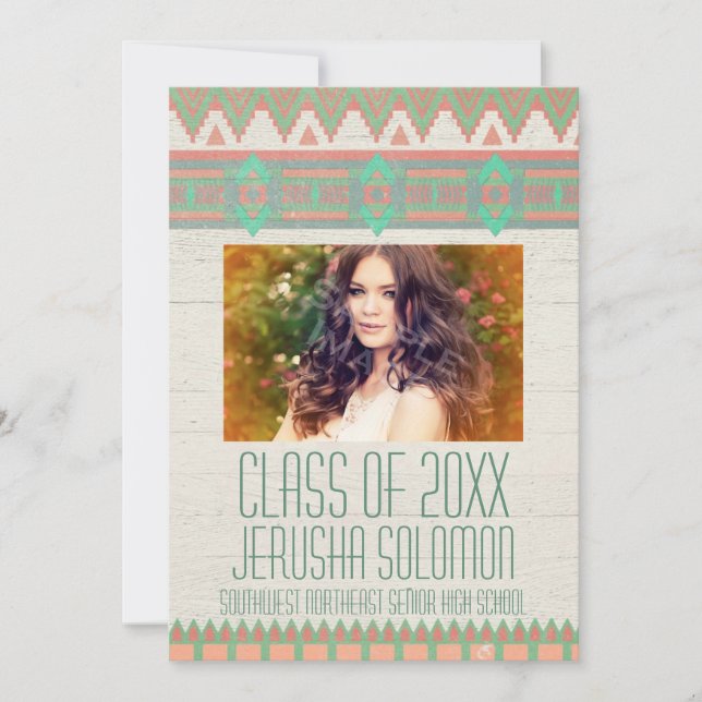 Aztec Tribal Photo Graduation Party Open House Invitation (Front)