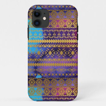 Aztec Tribal Pink  Purple  Aqua & Gold Watercolor Iphone 11 Case by SterlingMoon at Zazzle