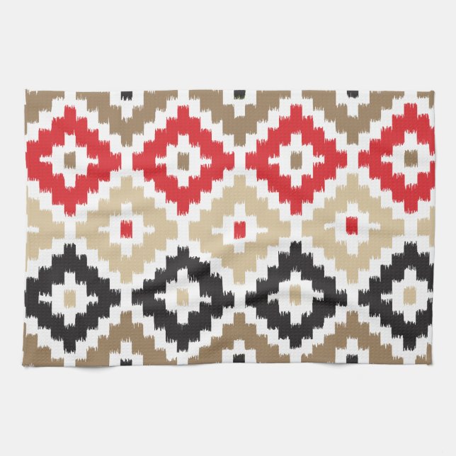 Aztec Tribal Print Ikat Diamond Pattern Kitchen Towel (Horizontal)