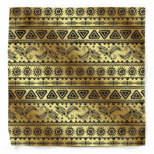 Aztec Tribal Print Neutral Black & Gold bandana
