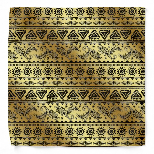 Aztec Tribal Print Neutral Black & Gold bandana (Front)