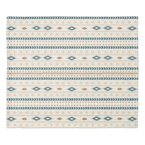 Aztec Tribal Print Neutral Browns Beige Teal Duvet Cover