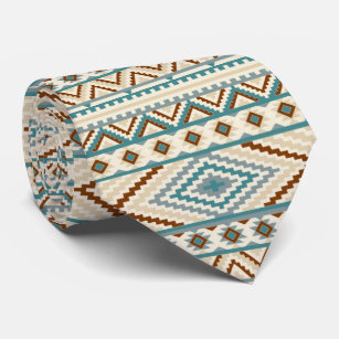 Aztec Tribal Print Neutral Browns Beige Teal Neck Tie