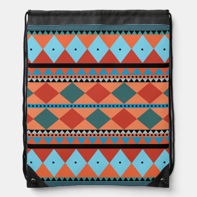 Aztec Tribal Southwestern Drawstring Backpack (Front)