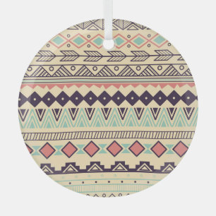 Aztec Tribal Stripes: Vintage Illustration Glass Ornament