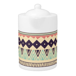 Aztec Tribal Stripes: Vintage Illustration Teapot