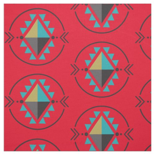 Aztec Tribal Symbol Red Pattern Fabric