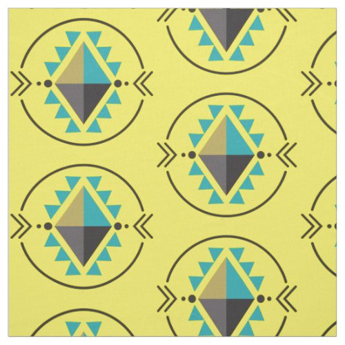 Aztec Tribal Symbol Yellow Pattern Fabric