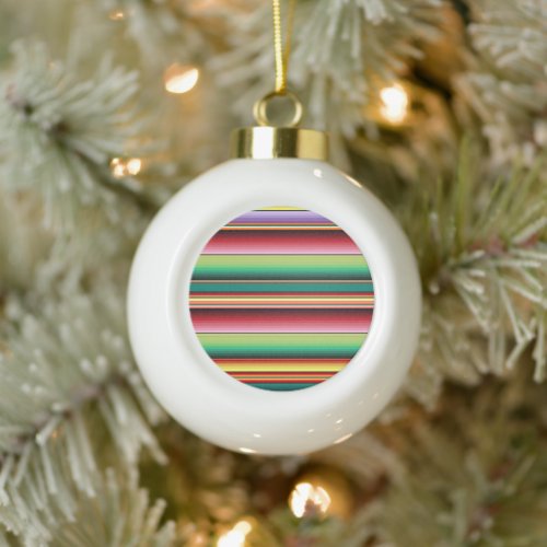 Aztec Tribal Traditional Textile Colorful Linear M Ceramic Ball Christmas Ornament