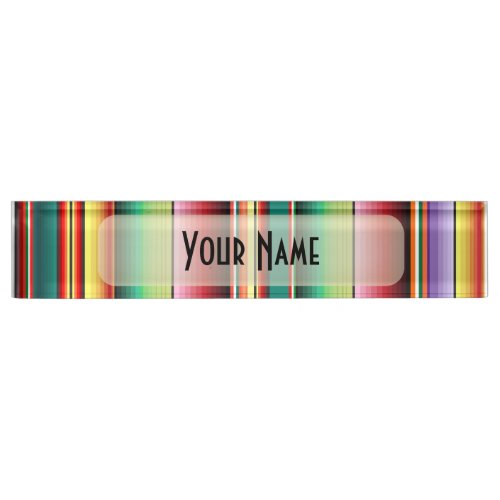 Aztec Tribal Traditional Textile Colorful Linear M Desk Name Plate