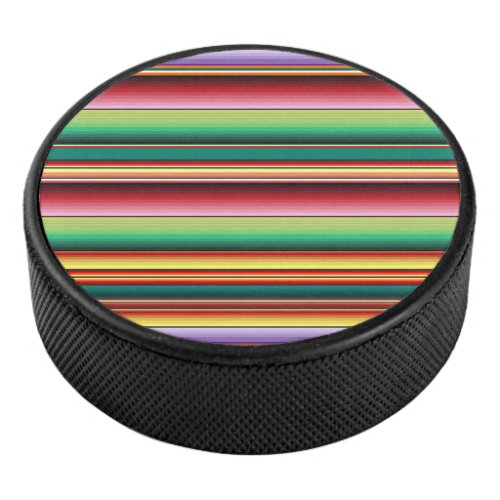 Aztec Tribal Traditional Textile Colorful Linear M Hockey Puck