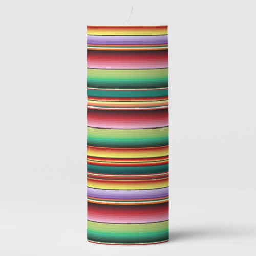 Aztec Tribal Traditional Textile Colorful Linear M Pillar Candle