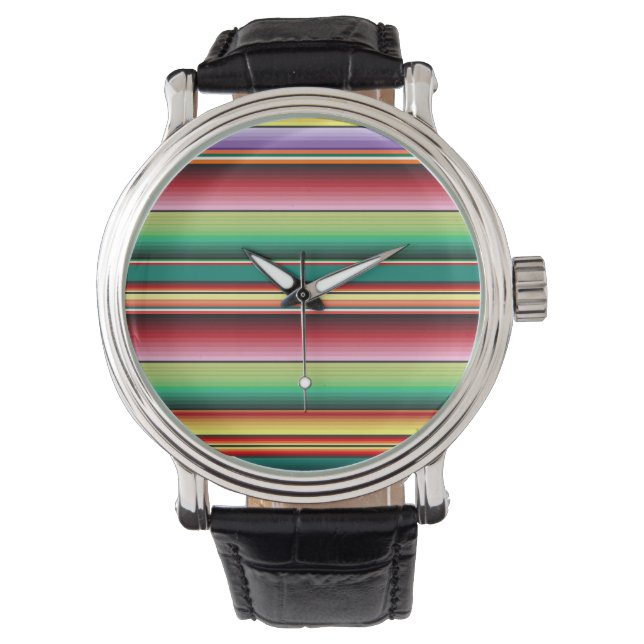 Aztec Tribal Traditional Textile Colorful Linear M Watch (Front)