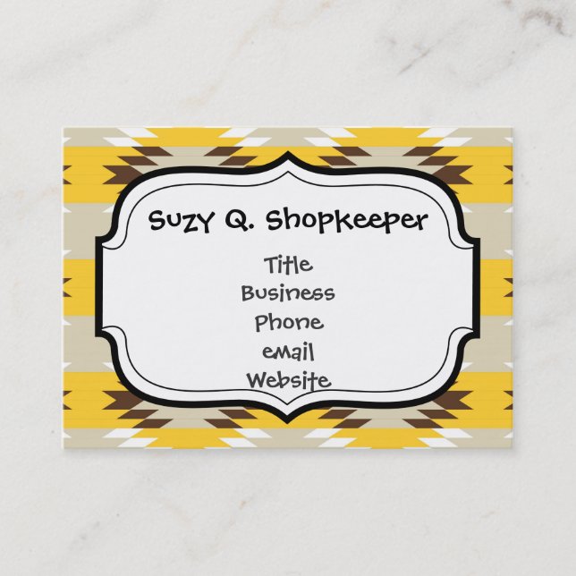 Aztec Tribal Yellow Brown Native American Designs Business Card (Front)