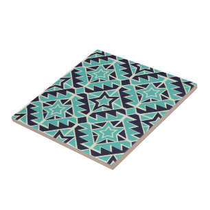 Aztec turquoise and navy ceramic tile