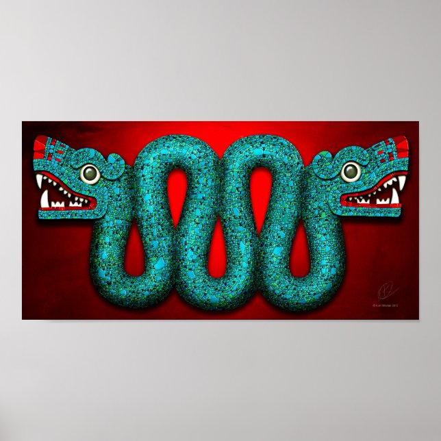 Aztec Turquoise Mosaic Serpent Poster (Front)