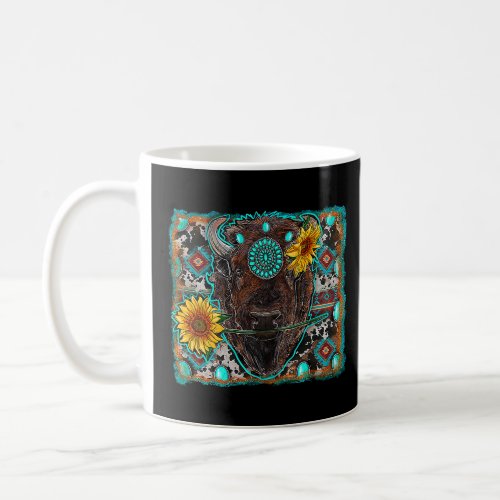 Aztec Turquoise Sunflower bison Western Rodeo Boho Coffee Mug
