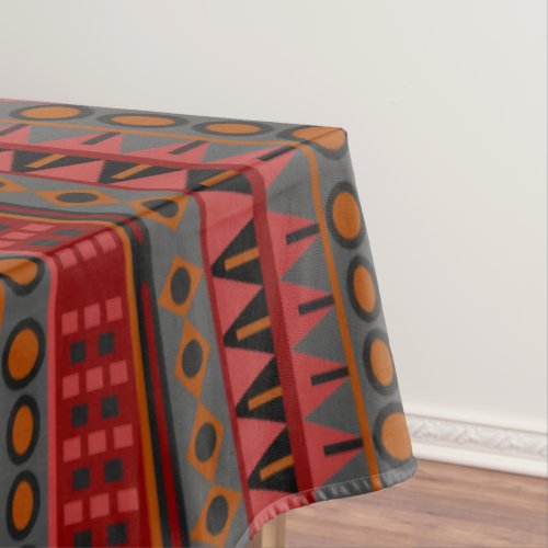 Aztec Warm Red Orange Brown Grey Art Tablecloth