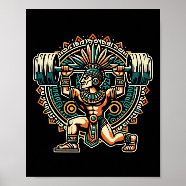 Aztec Warrior Gym Weightlifting Bodybuilding Worko Poster (Front)