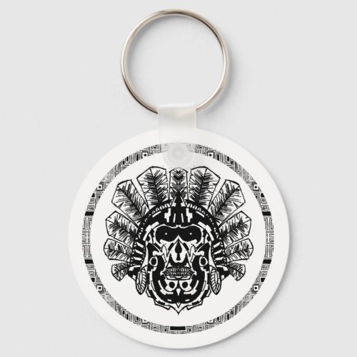 Aztec Warrior Head Circle Keychain