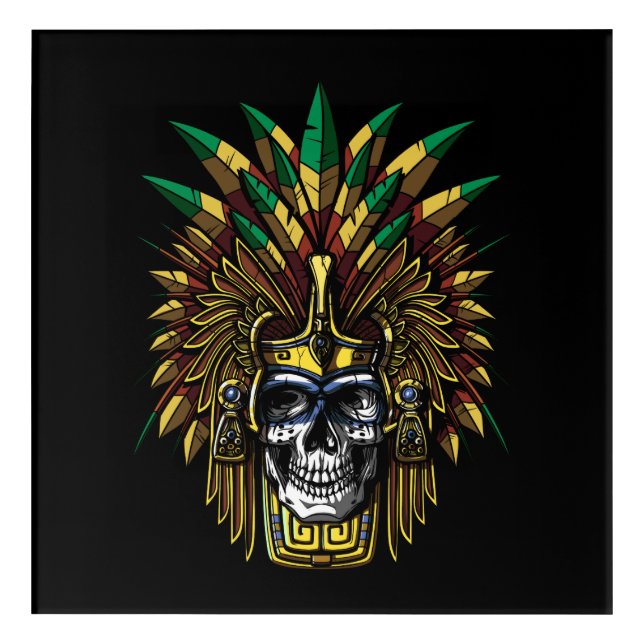 Aztec Warrior Skull Native Mexican Indian Mask Acrylic Print (Front)