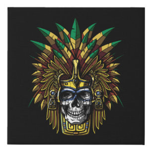 Aztec Warrior Skull Native Mexican Indian Mask Faux Canvas Print
