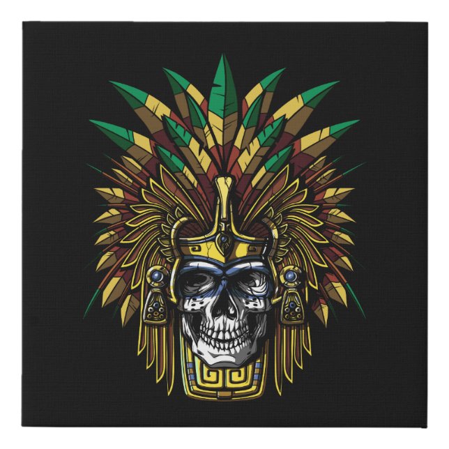 Aztec Warrior Skull Native Mexican Indian Mask Faux Canvas Print (Front)