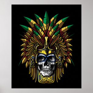 Aztec Warrior Skull Native Mexican Indian Mask Poster