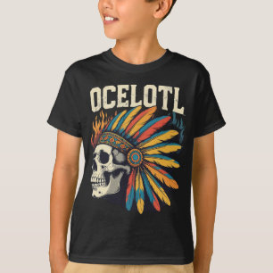 Aztec Warrior Skull with Colorful Feather Headdres T-Shirt