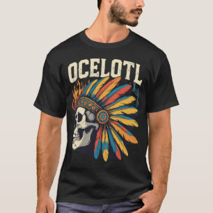 Aztec Warrior Skull with Colorful Feather Headdres T-Shirt