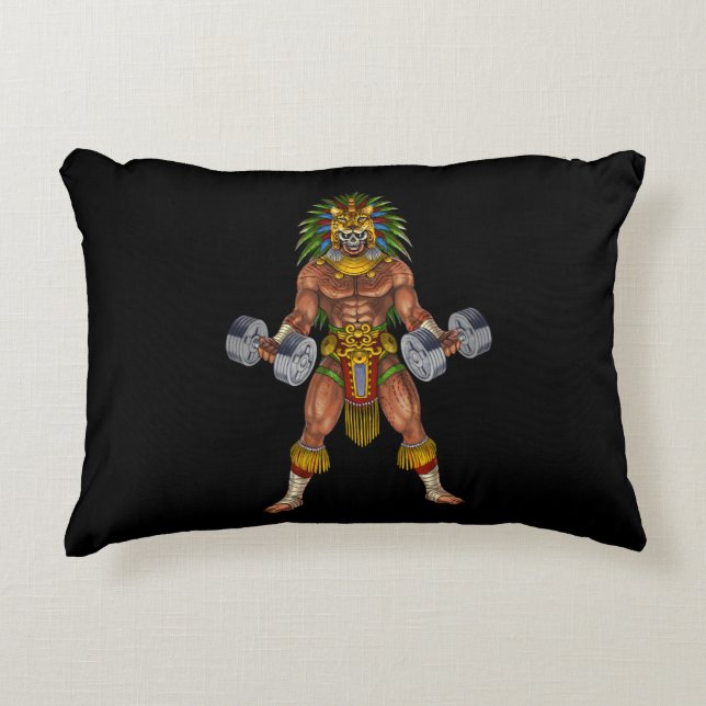 Aztec Warrior Weightlifting Accent Pillow (Front)