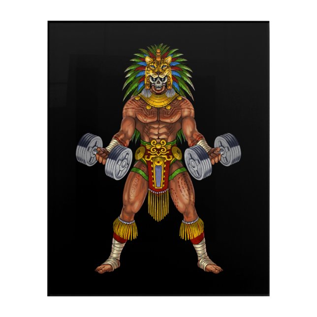 Aztec Warrior Weightlifting Acrylic Print (Front)